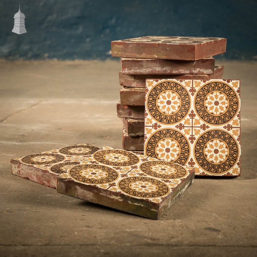 11 Reclaimed Victorian Minton Encaustic Floor Tiles, Gothic Revival