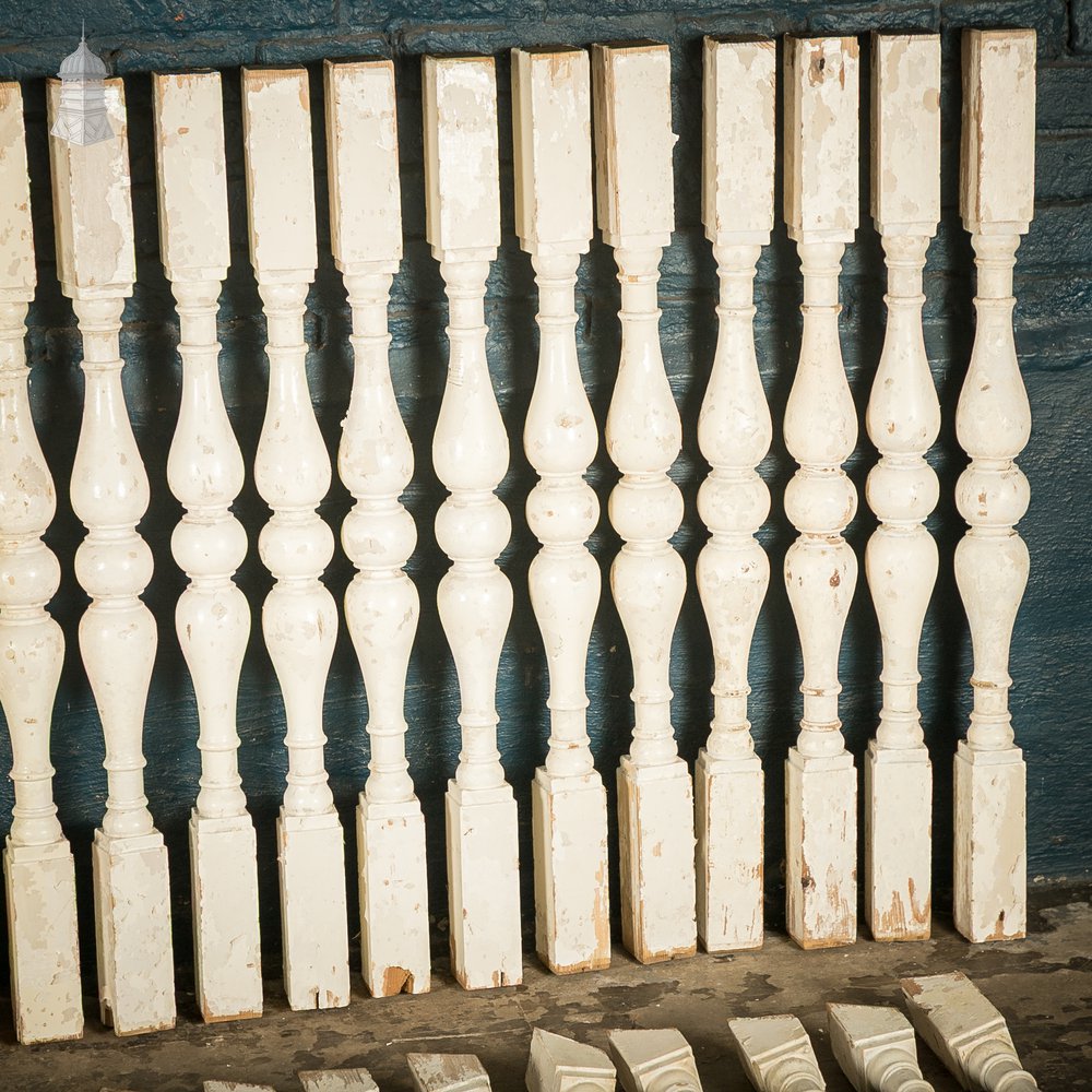 Turned Staircase Spindles, Batch of 69, Distressed White Finish