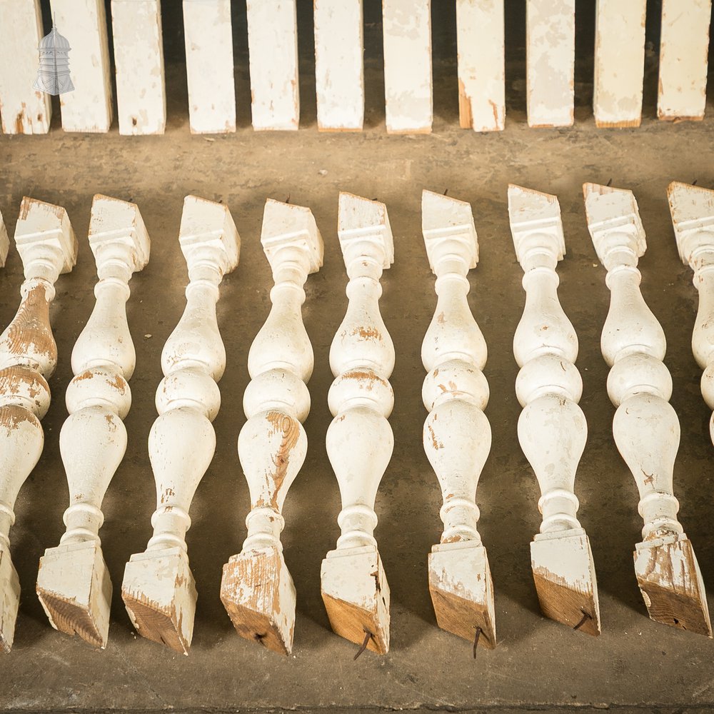 Turned Staircase Spindles, Batch of 69, Distressed White Finish