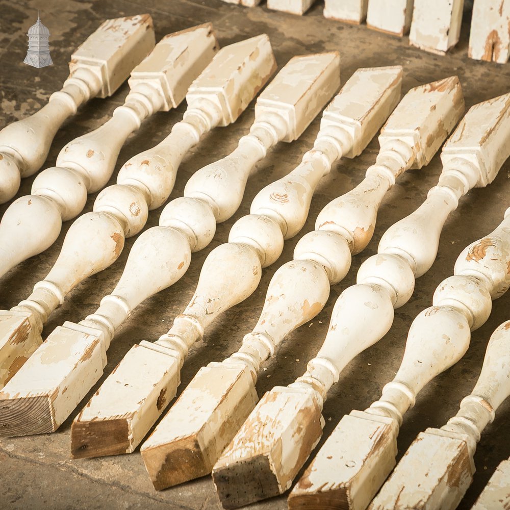 Turned Staircase Spindles, Batch of 69, Distressed White Finish