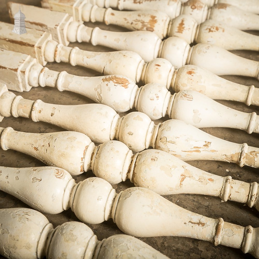 Turned Staircase Spindles, Batch of 69, Distressed White Finish