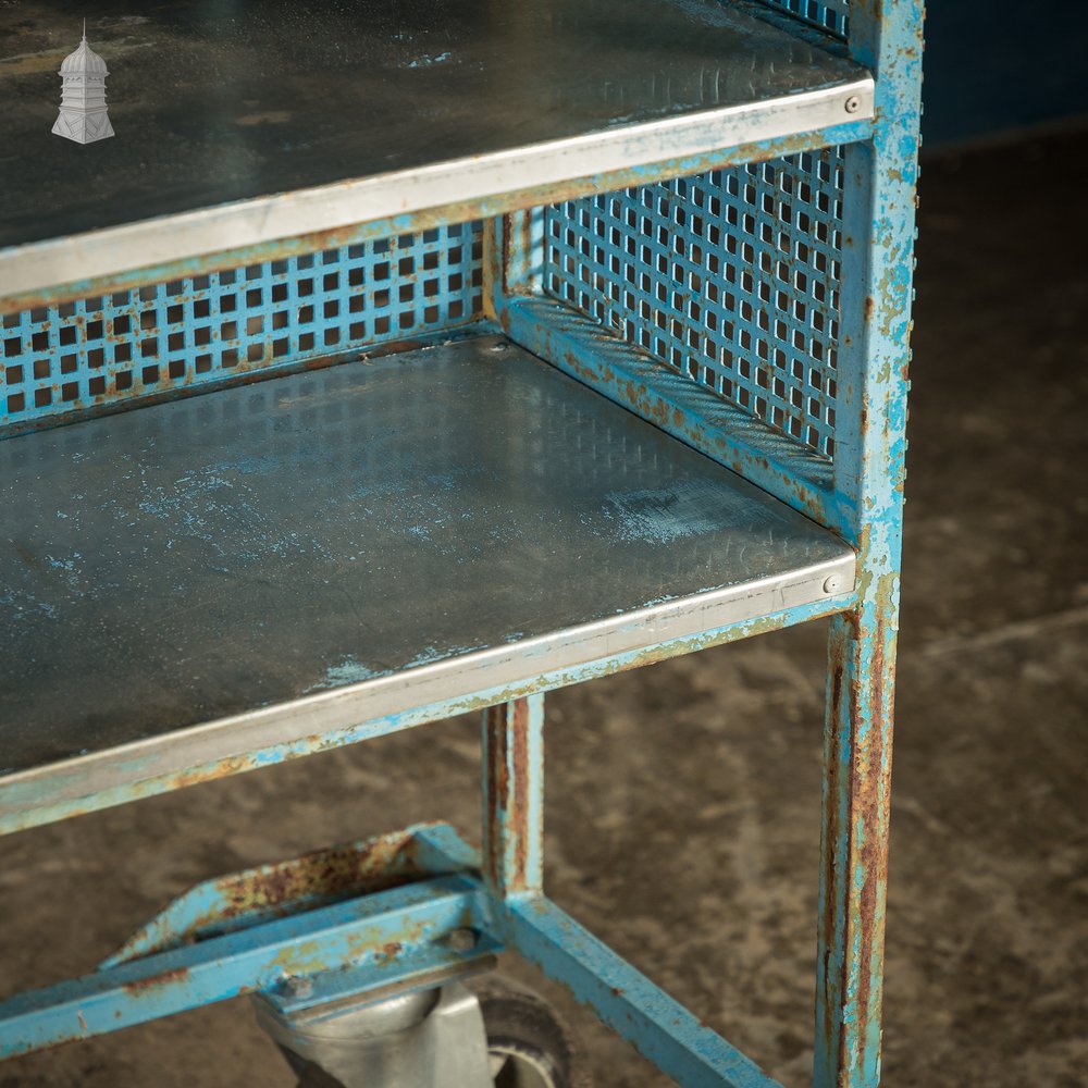 Blue Painted and Stainless Steel Industrial Workshop Wheeled Trolley