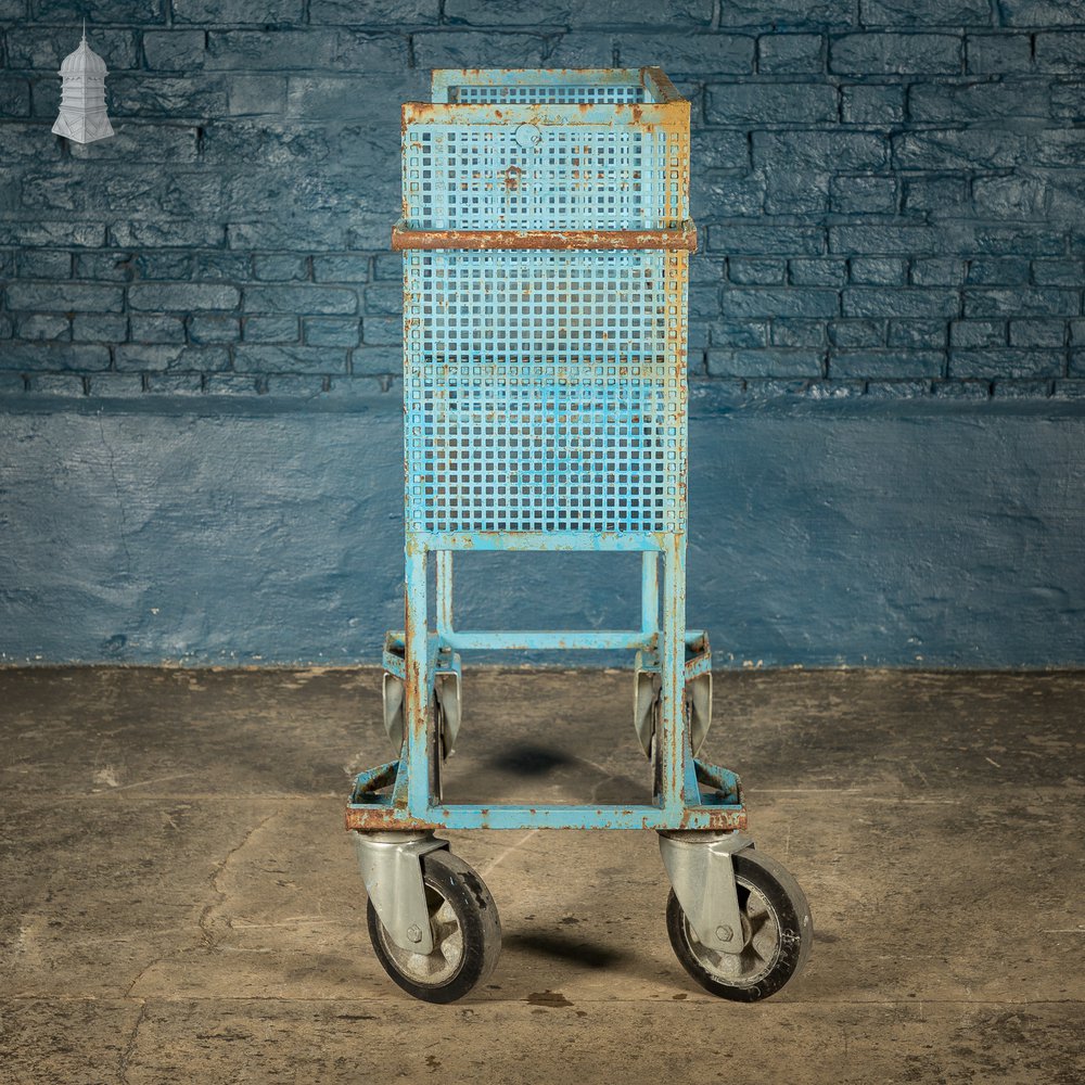 Blue Painted and Stainless Steel Industrial Workshop Wheeled Trolley