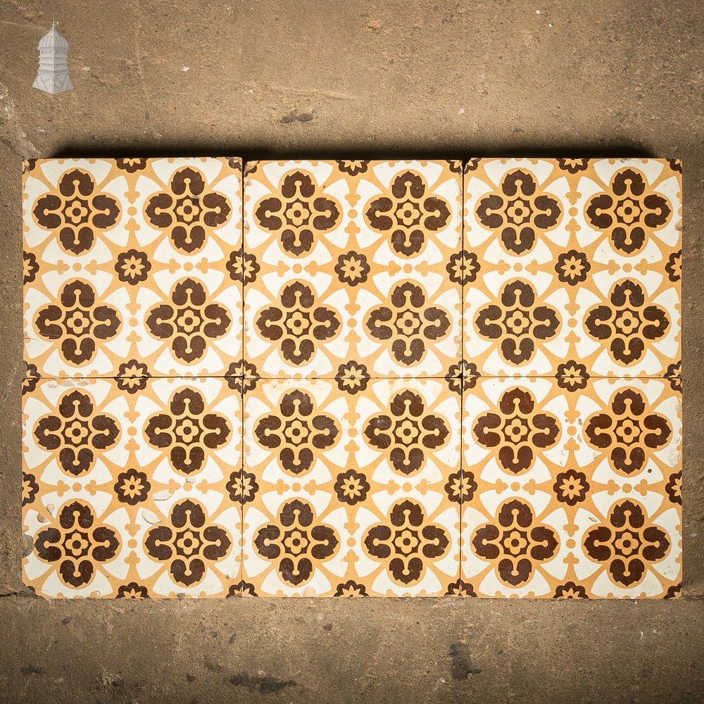 6 Reclaimed Victorian Minton Encaustic Floor Tiles, Gothic Revival