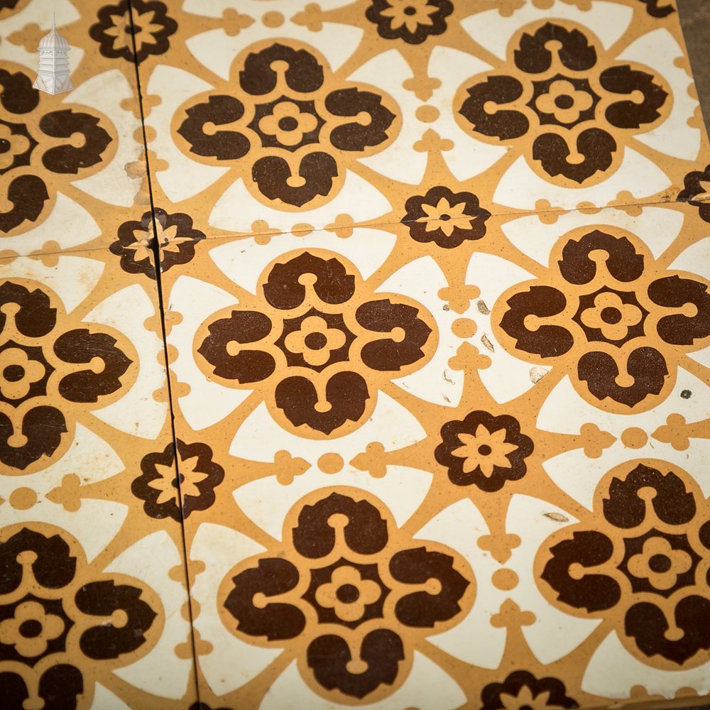 6 Reclaimed Victorian Minton Encaustic Floor Tiles, Gothic Revival