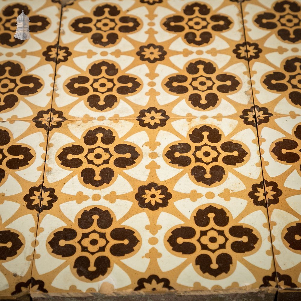 6 Reclaimed Victorian Minton Encaustic Floor Tiles, Gothic Revival