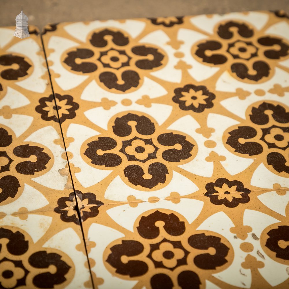 6 Reclaimed Victorian Minton Encaustic Floor Tiles, Gothic Revival