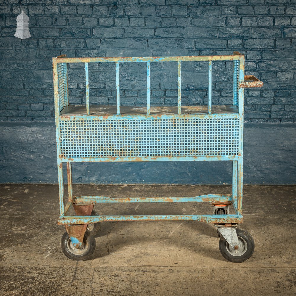 Blue Painted and Stainless Steel Industrial Workshop Wheeled Trolley