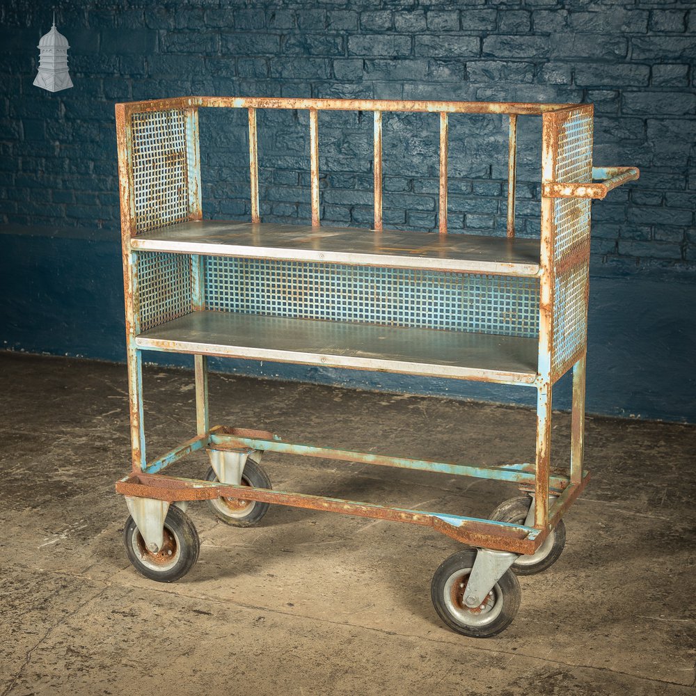 Blue Painted and Stainless Steel Industrial Workshop Wheeled Trolley