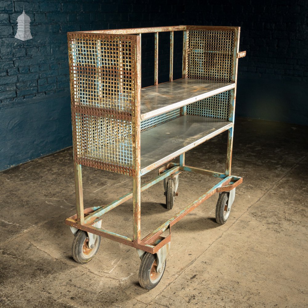 Blue Painted and Stainless Steel Industrial Workshop Wheeled Trolley