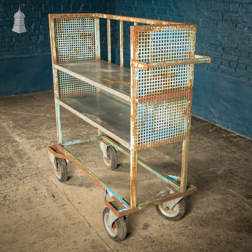 Blue Painted and Stainless Steel Industrial Workshop Wheeled Trolley