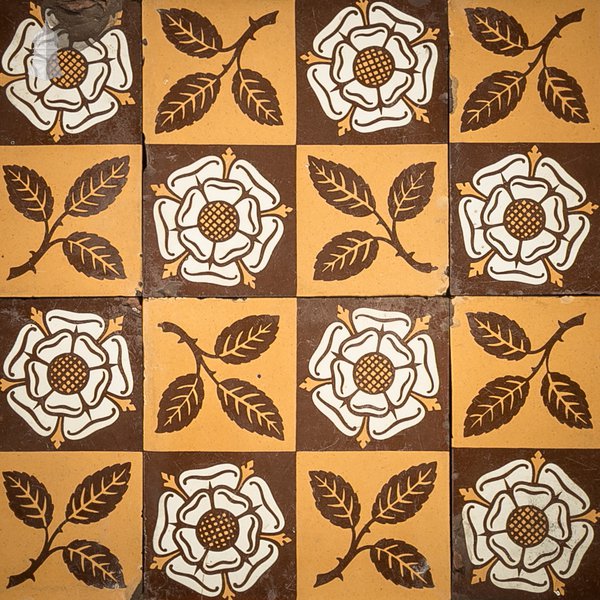 Victorian Minton & Co Encaustic Tiles with Heraldic Rose Design