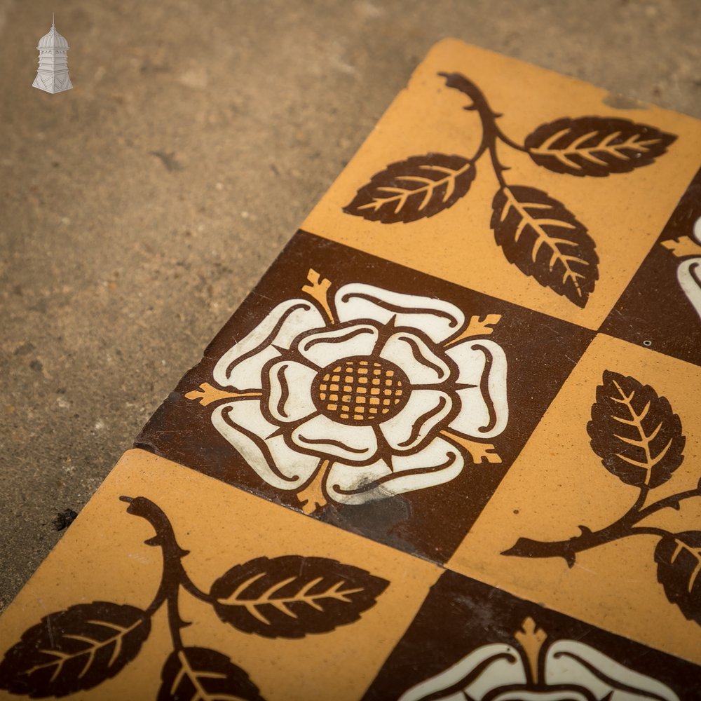 Victorian Minton & Co Encaustic Tiles with Heraldic Rose Design