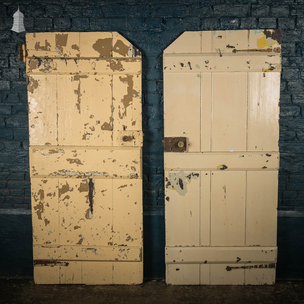 Plank Ledged Doors, Pair of Painted Pine 18th C Georgian Cottage Doors