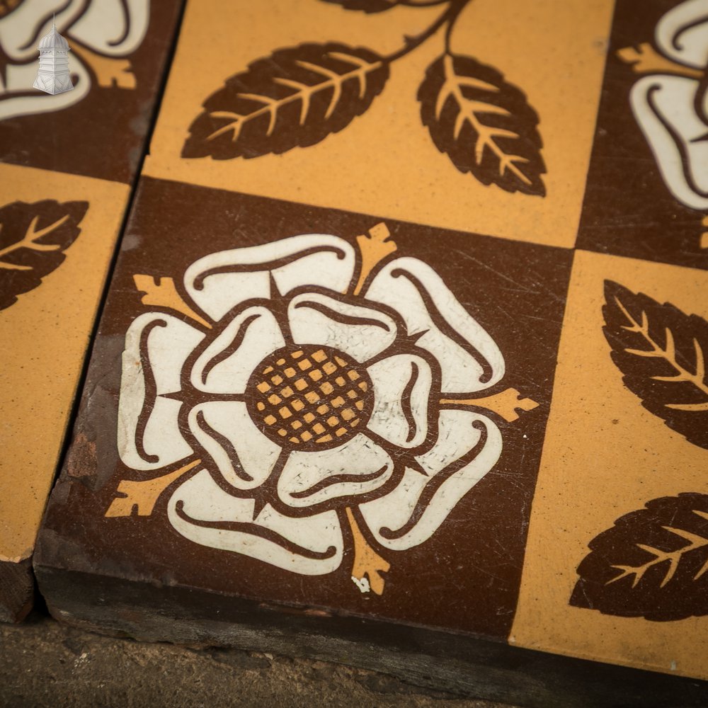 Victorian Minton & Co Encaustic Tiles with Heraldic Rose Design