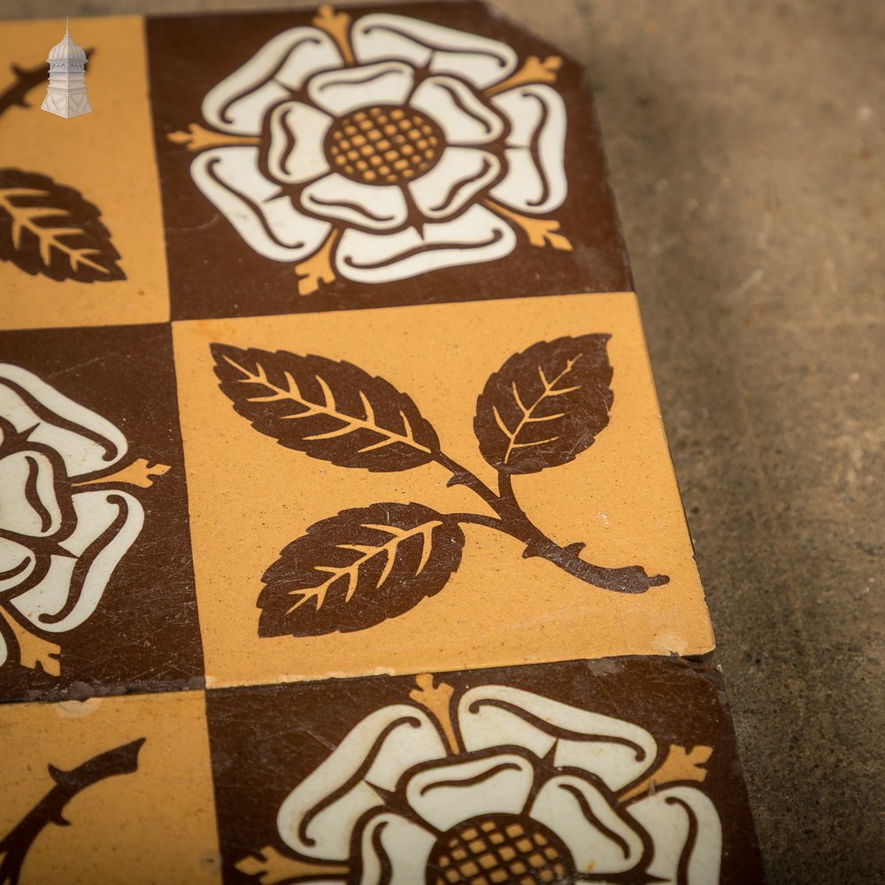 Victorian Minton & Co Encaustic Tiles with Heraldic Rose Design