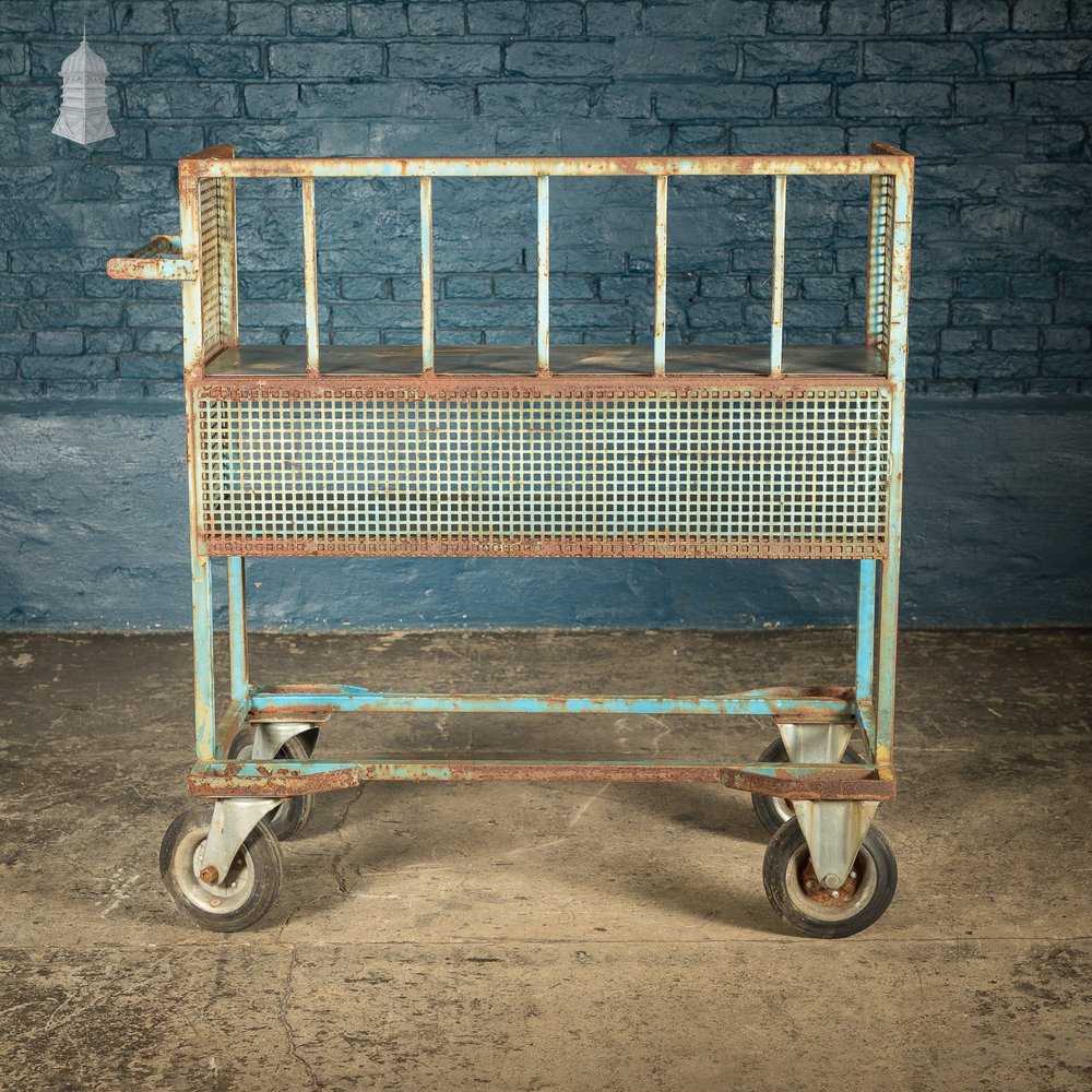 Blue Painted and Stainless Steel Industrial Workshop Wheeled Trolley