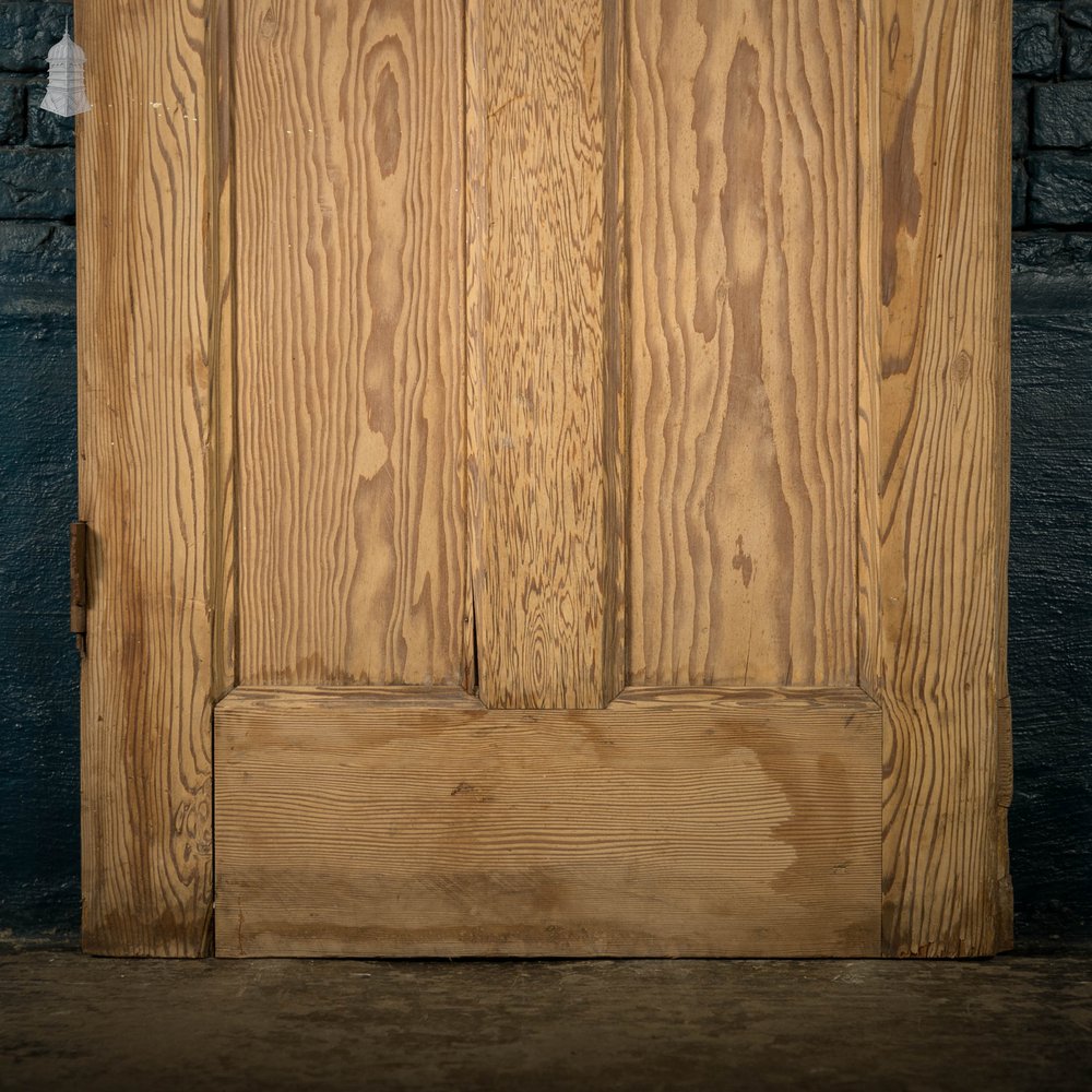 Glazed Pine Door, 4 Panel 19th C Pitch Pine with ‘Hammered’ Style Textured Glass