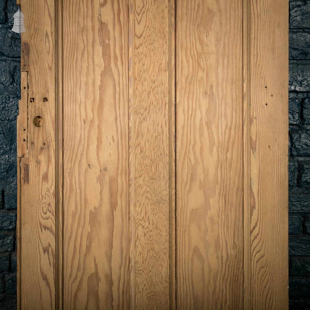 Glazed Pine Door, 4 Panel 19th C Pitch Pine with ‘Hammered’ Style Textured Glass