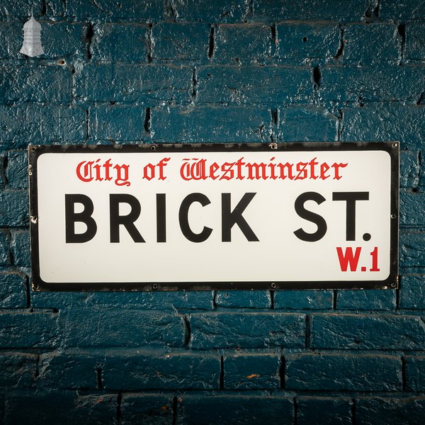 Original City of Westminster BRICK ST. Enamel Street Sign, Reclaimed London Street Name Plate