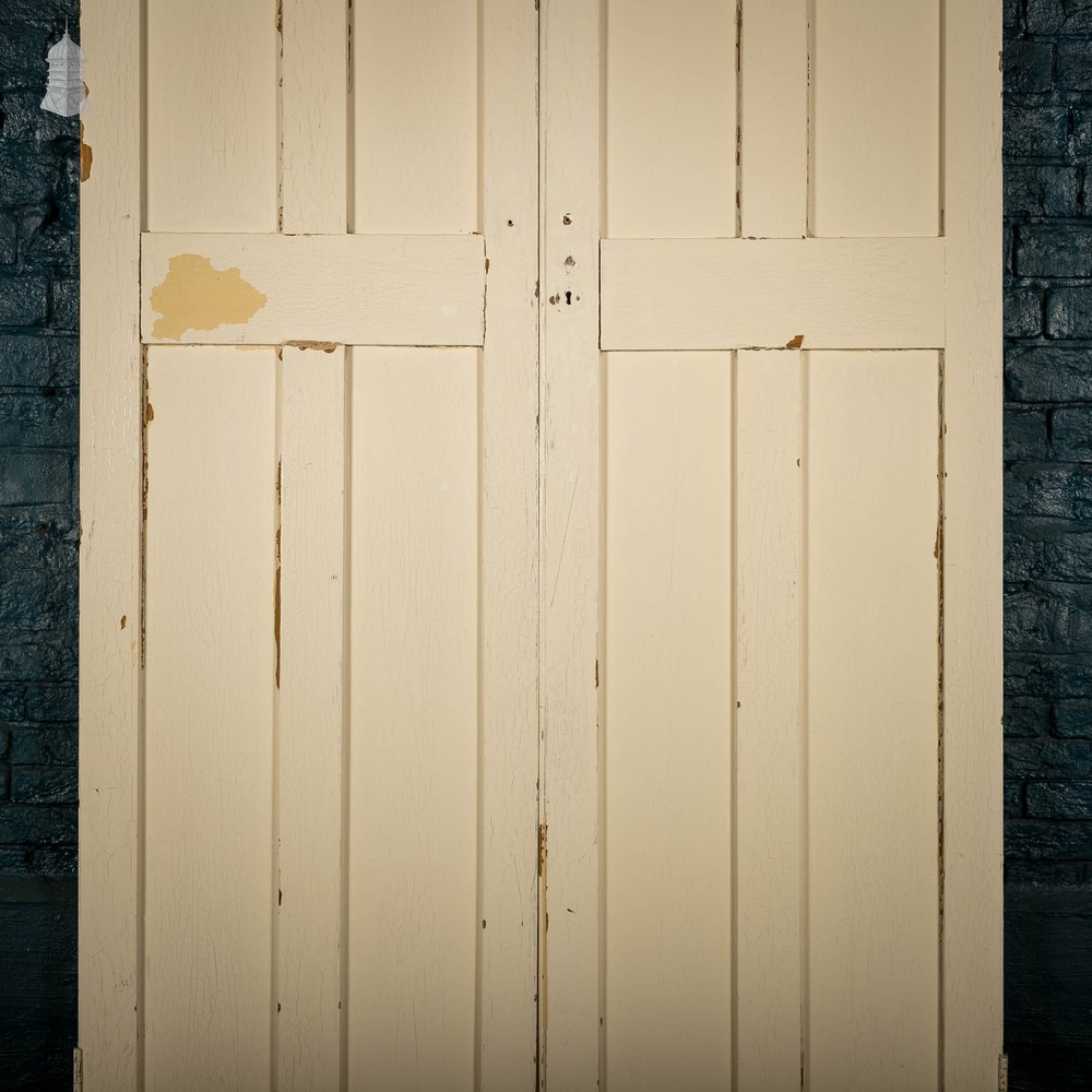 Pine Paneled Shutters, 4 Panel White Painted Pair