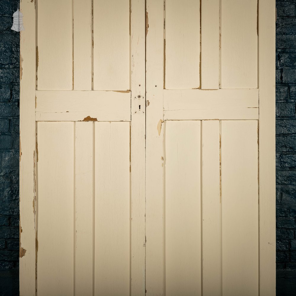 Pine Paneled Shutters, 4 Panel White Painted Pair