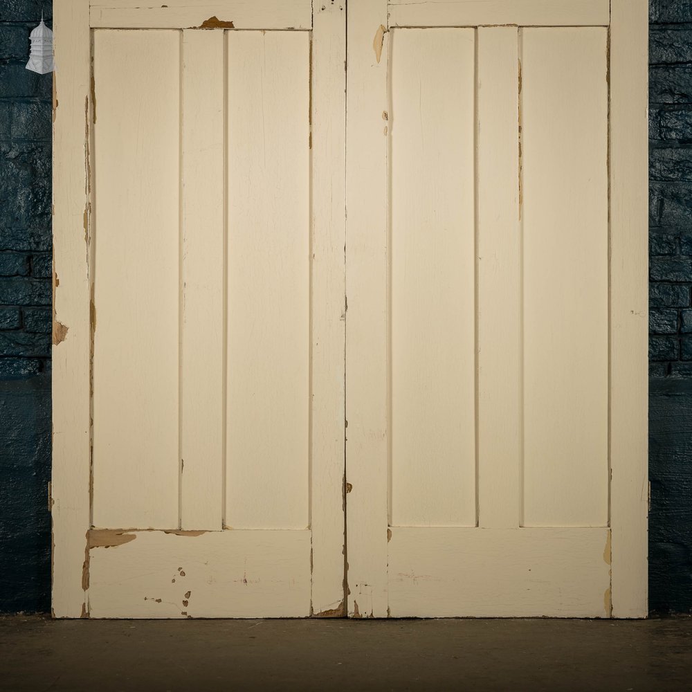 Pine Paneled Shutters, 4 Panel White Painted Pair