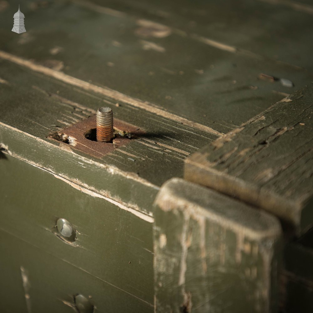 Military Shipping Crates, Pair of Green painted Wooden Aircraft Part Shipping Boxes Reclaimed from a Norfolk RAF Base