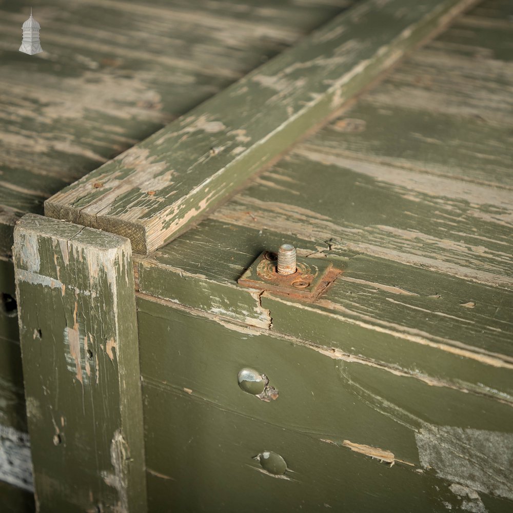 Military Shipping Crates, Pair of Green painted Wooden Aircraft Part Shipping Boxes Reclaimed from a Norfolk RAF Base