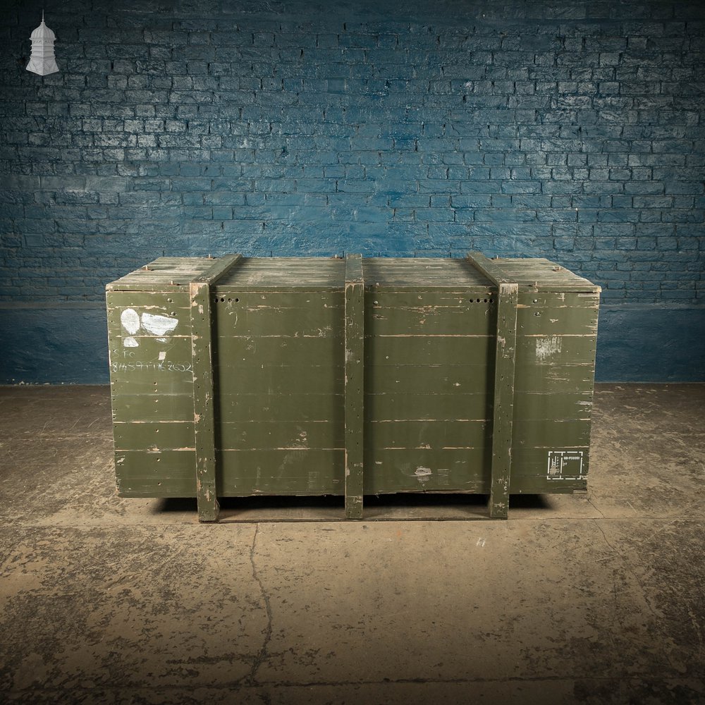 Military Shipping Crates, Pair of Green painted Wooden Aircraft Part Shipping Boxes Reclaimed from a Norfolk RAF Base