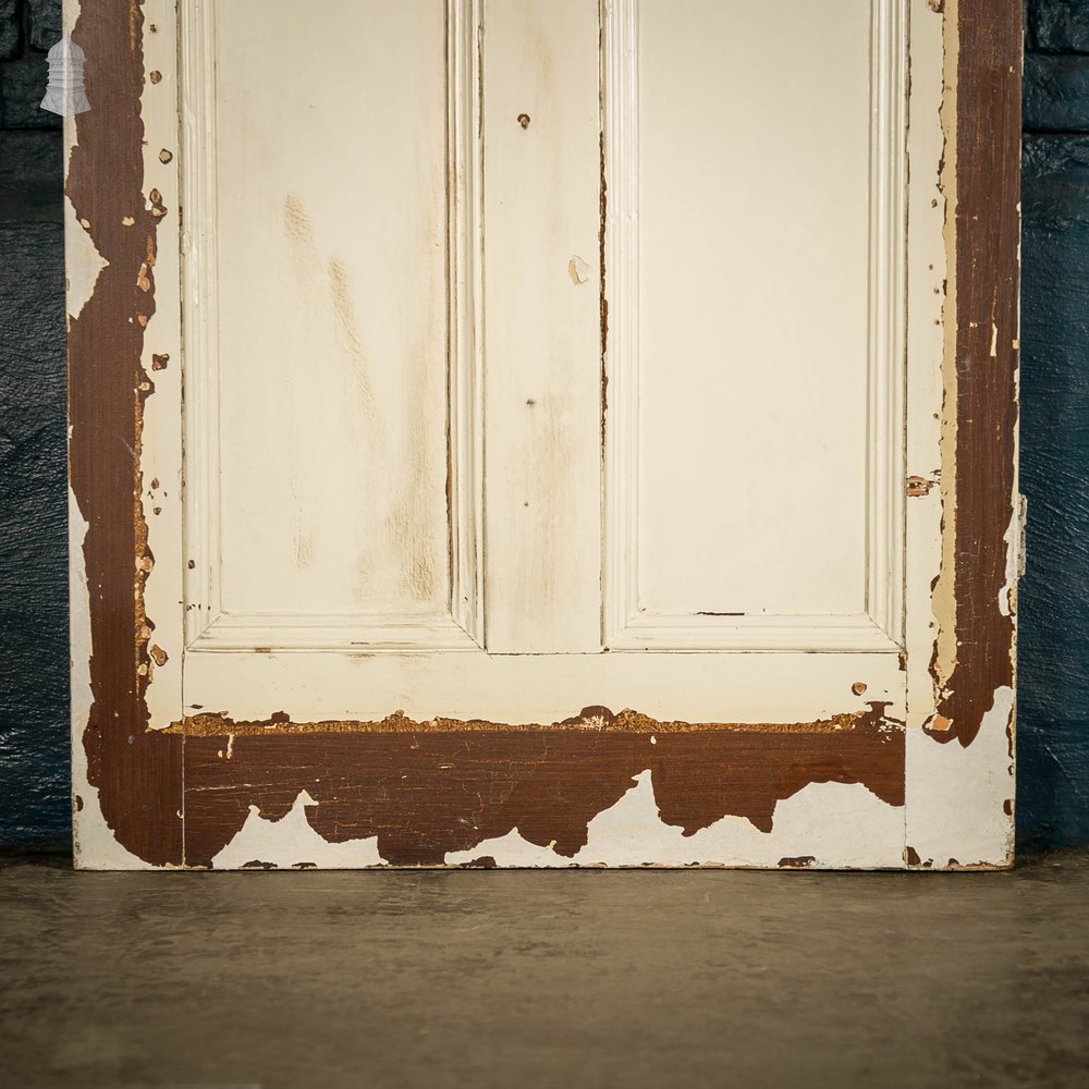 Half Glazed Door, Victorian with Frosted Glass, and Distressed White Paint