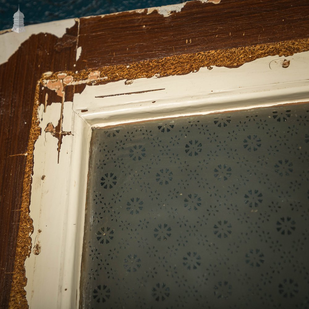 Half Glazed Door, Victorian with Frosted Glass, and Distressed White Paint