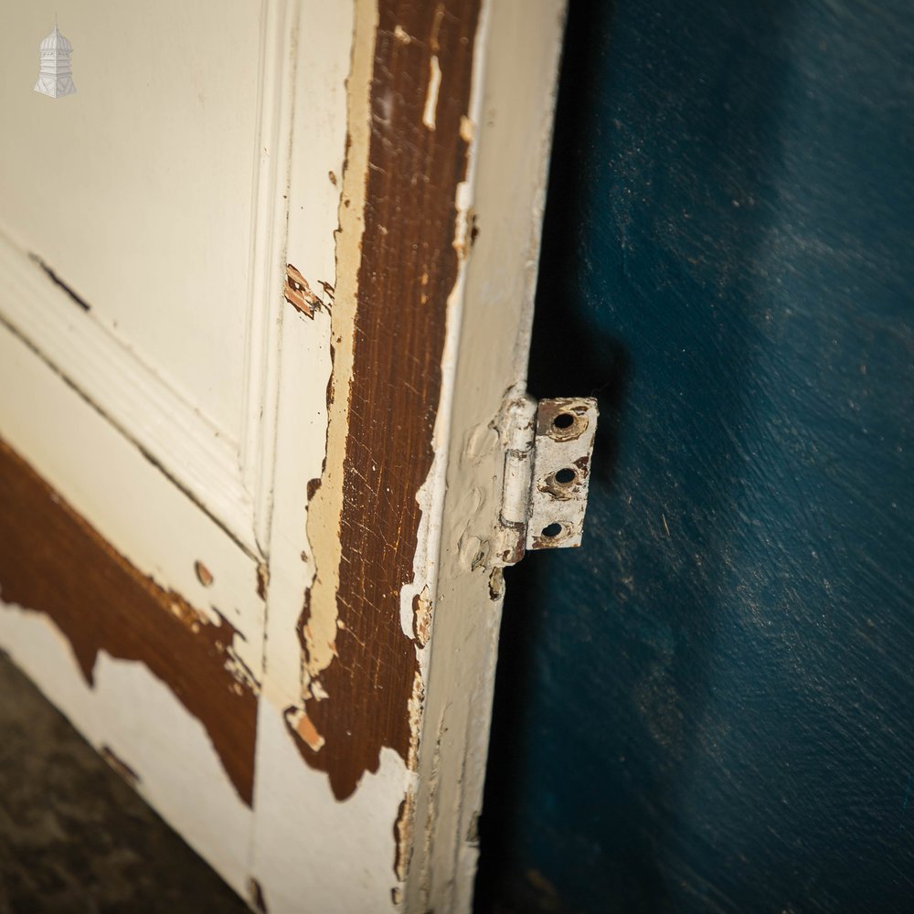 Half Glazed Door, Victorian with Frosted Glass, and Distressed White Paint