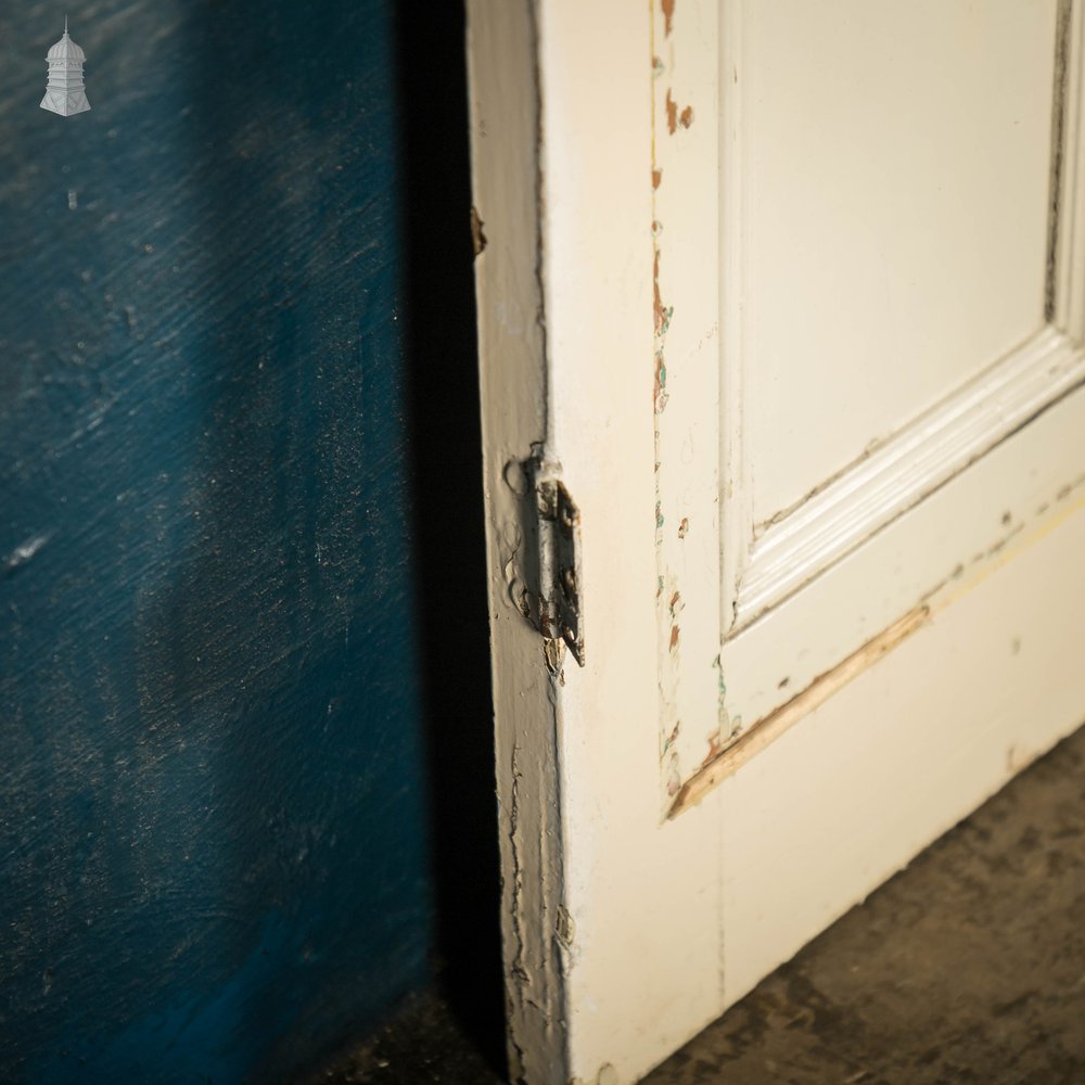 Half Glazed Door, Victorian with Frosted Glass, and Distressed White Paint