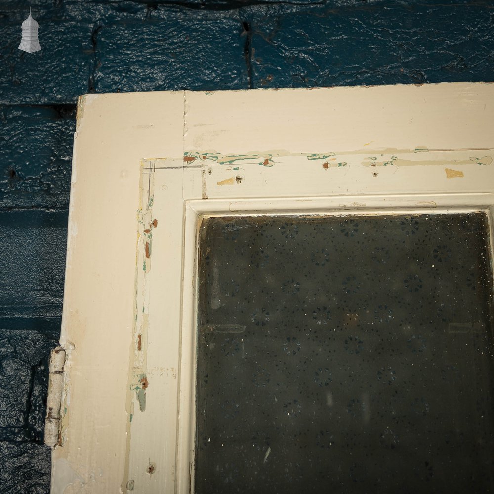 Half Glazed Door, Victorian with Frosted Glass, and Distressed White Paint