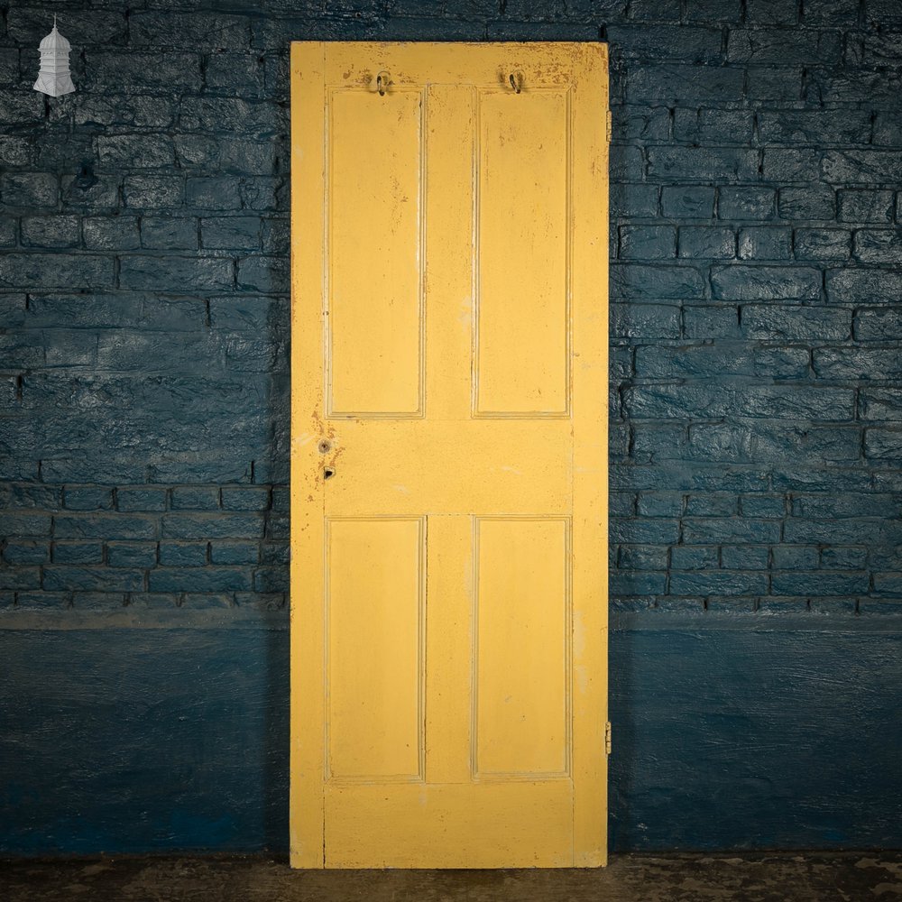 Pine Panelled Door, Victorian 4 Panel Yellow Painted