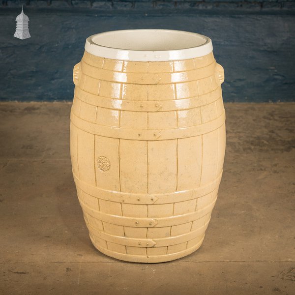 Glazed Flour Barrel, Cane and White,  Traditional Coopered Form.