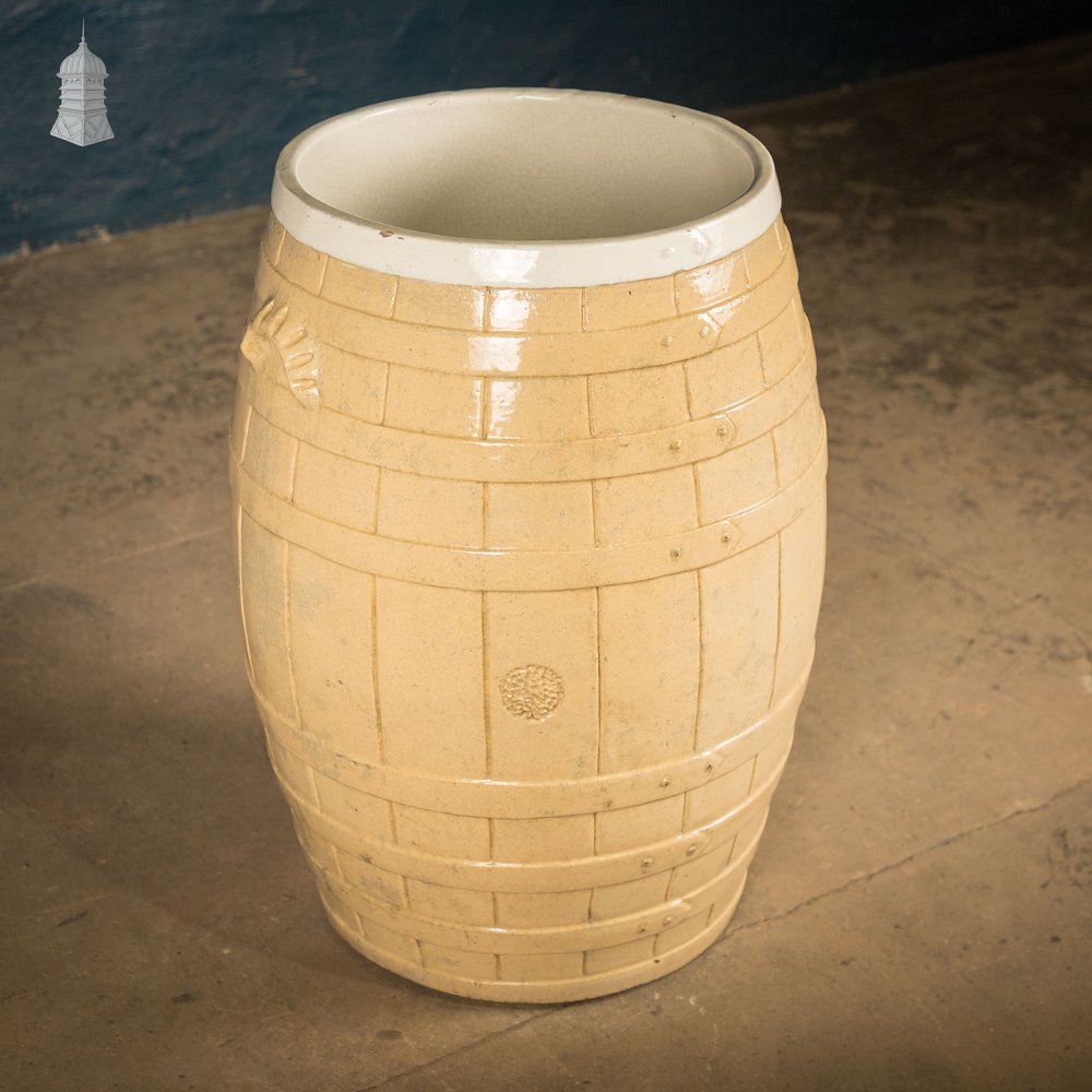 Glazed Flour Barrel, Cane and White,  Traditional Coopered Form.