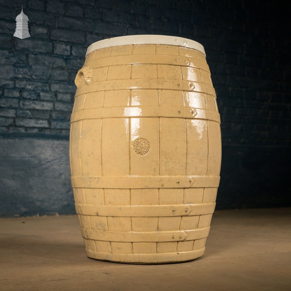 Glazed Flour Barrel, Cane and White,  Traditional Coopered Form.