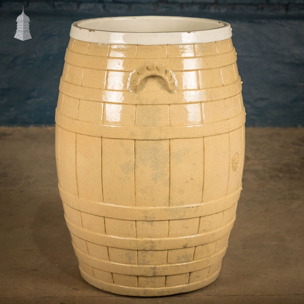 Glazed Flour Barrel, Cane and White,  Traditional Coopered Form.