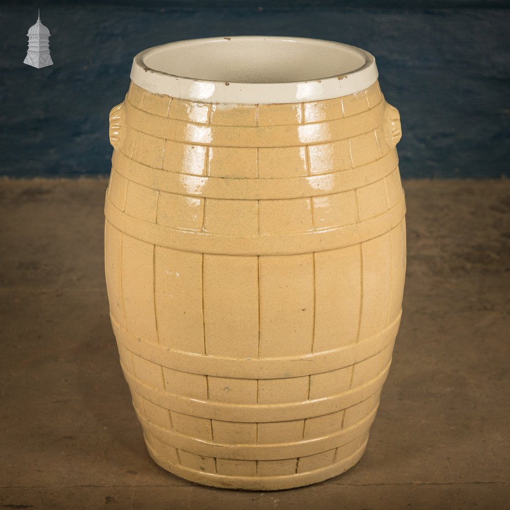 Glazed Flour Barrel, Cane and White,  Traditional Coopered Form.
