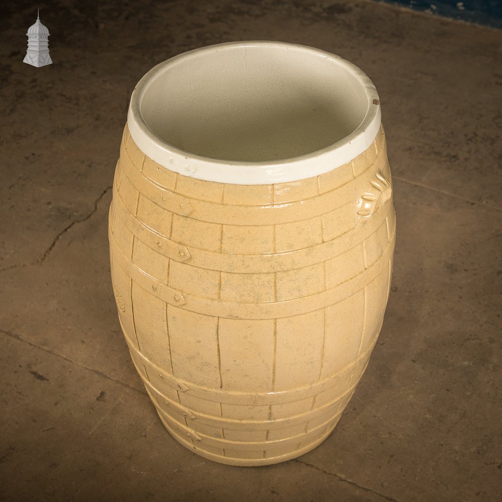 Glazed Flour Barrel, Cane and White,  Traditional Coopered Form.