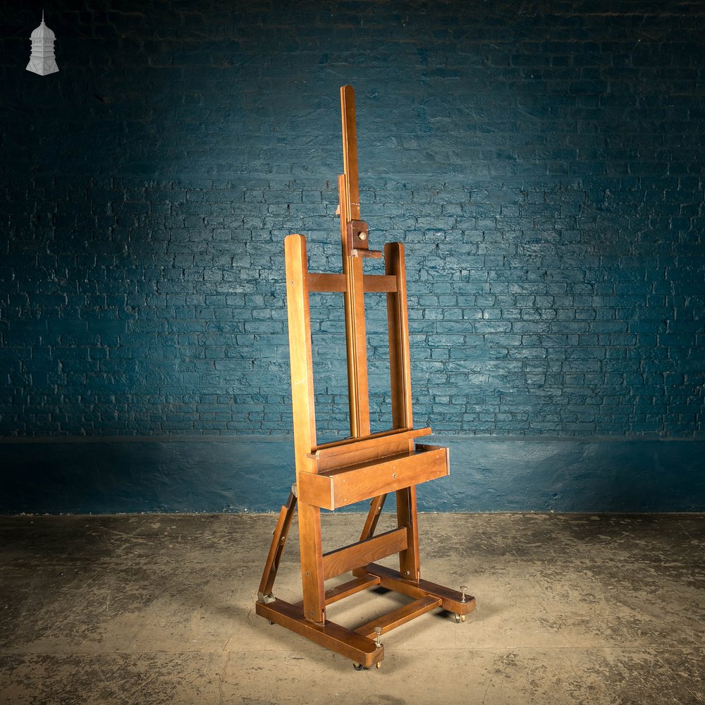 Artists Studio Easel, Large English George V Beech Adjustable (Circa 1930)