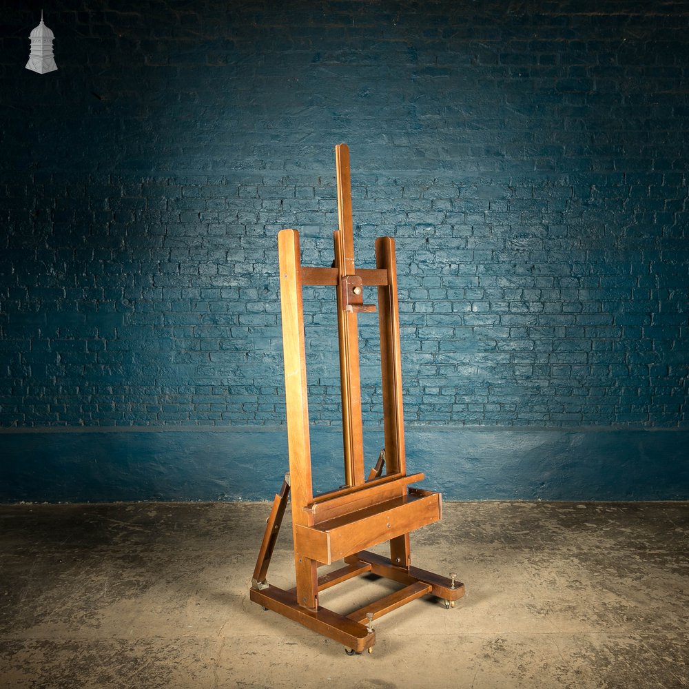 Artists Studio Easel, Large English George V Beech Adjustable (Circa 1930)