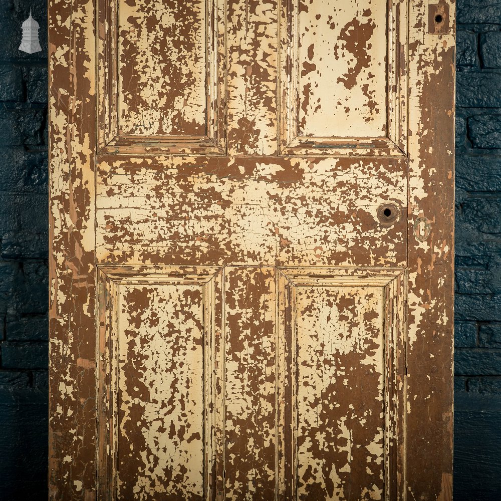 Pine Paneled Door, 4 Moulded Panel Distressed Paint