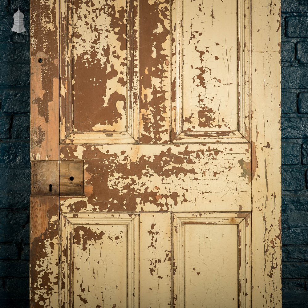 Pine Paneled Door, 4 Moulded Panel Distressed Paint