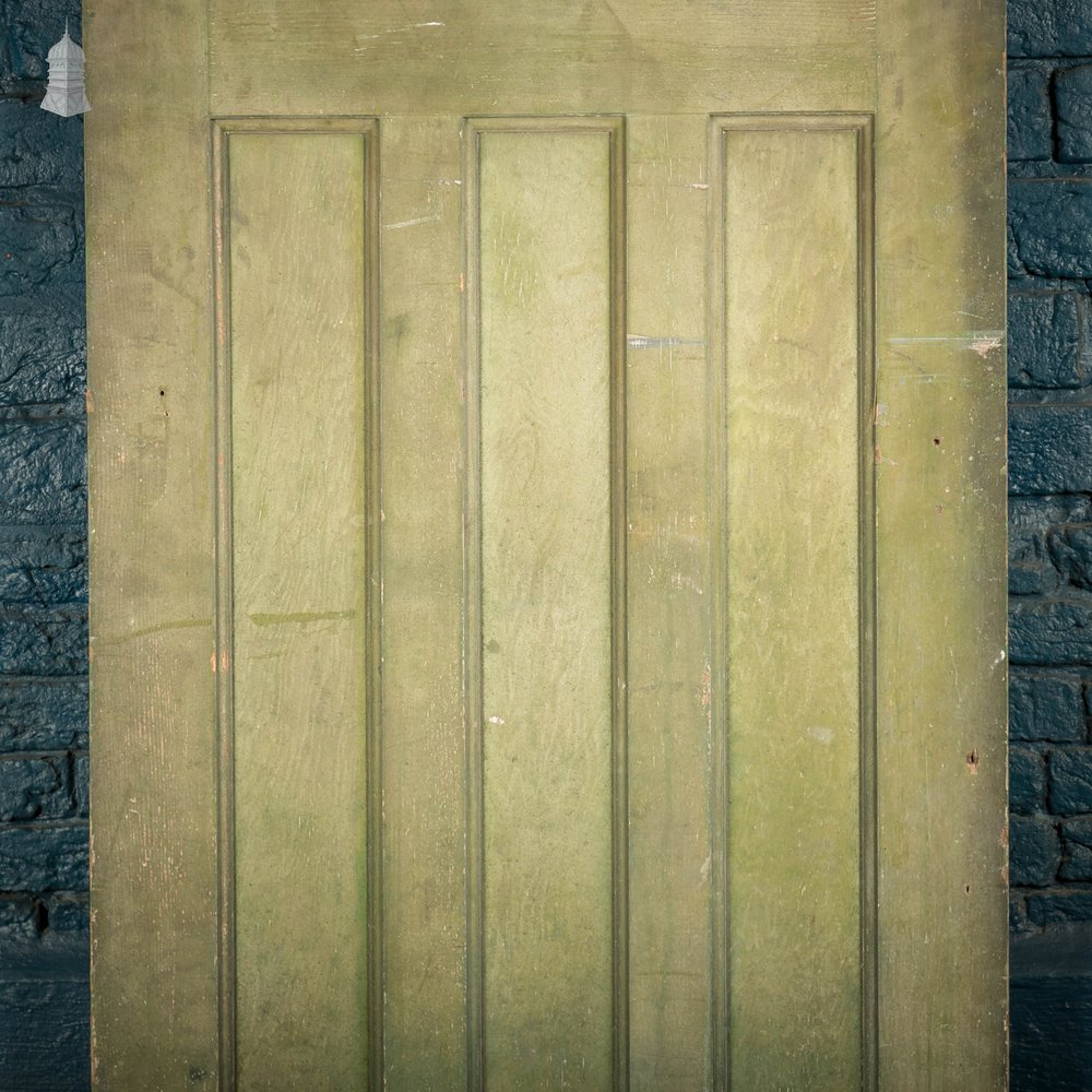 Pine Panelled Door, 1930s 4 Moulded Panels Green Stained Finish