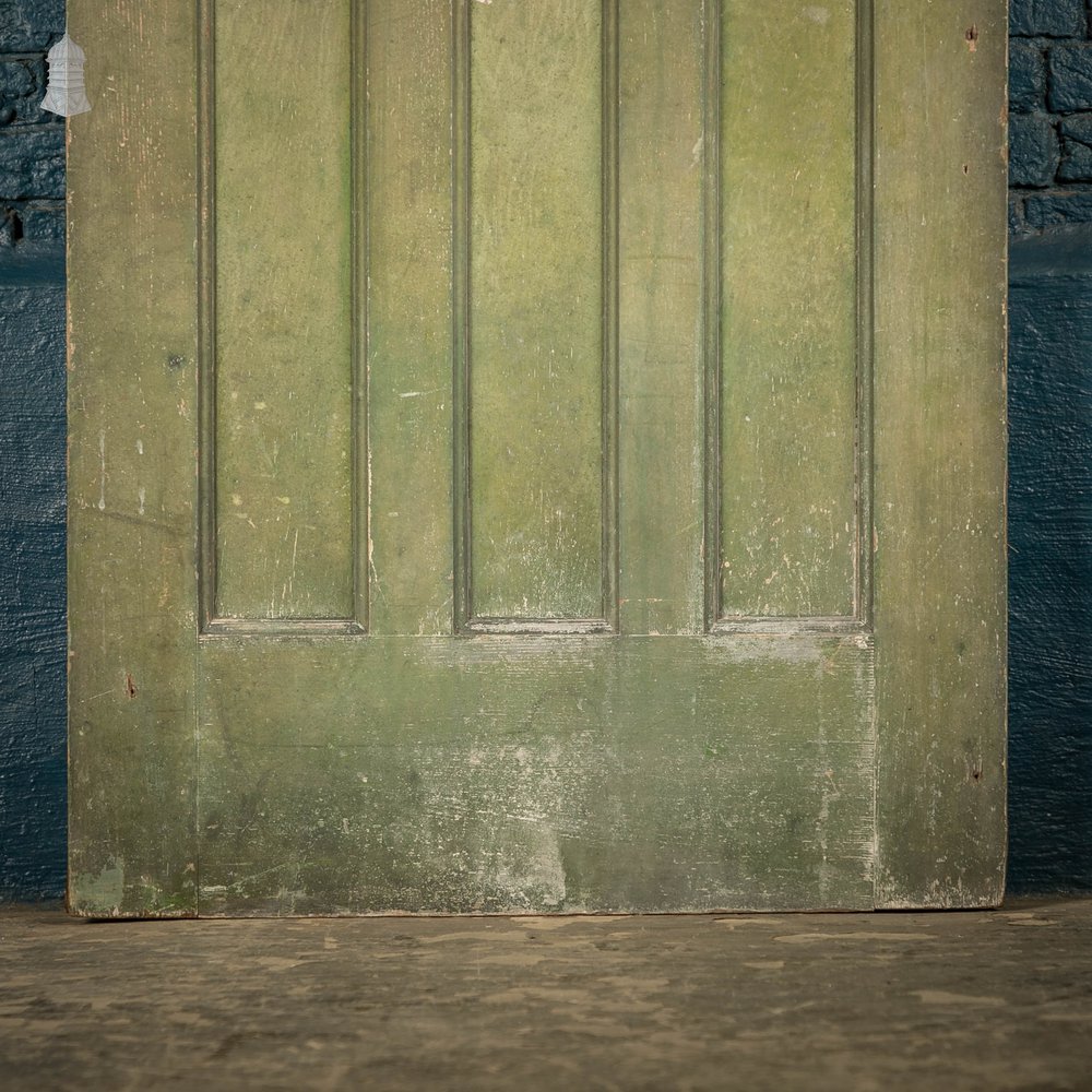 Pine Panelled Door, 1930s 4 Moulded Panels Green Stained Finish