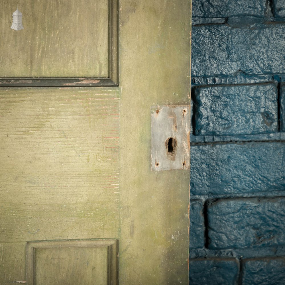 Pine Panelled Door, 1930s 4 Moulded Panels Green Stained Finish