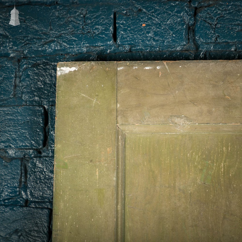 Pine Panelled Door, 1930s 4 Moulded Panels Green Stained Finish